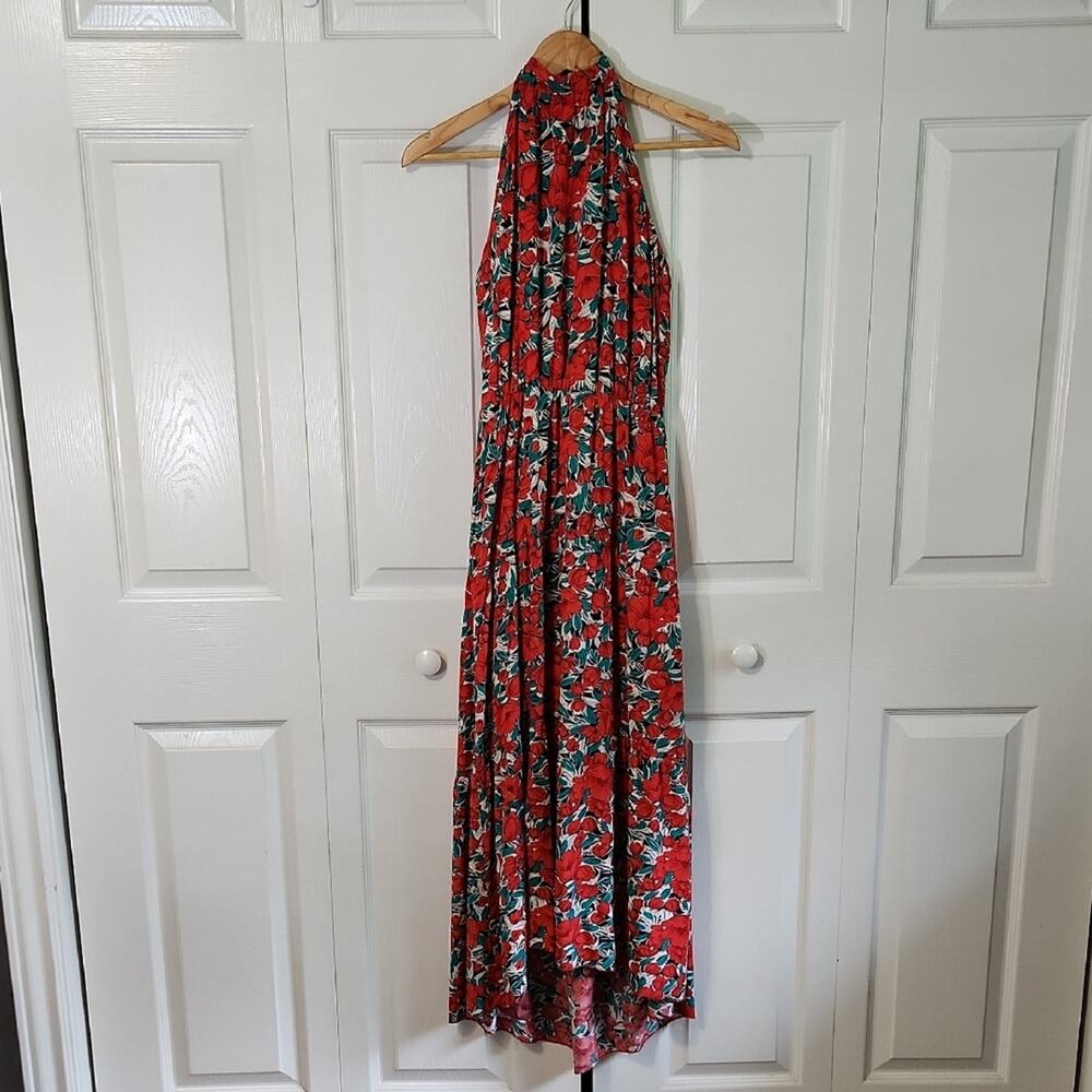 Ecowish Womens Hi-Low Maxi Floral Halter Dress Size SM Tiered Open Back Romantic